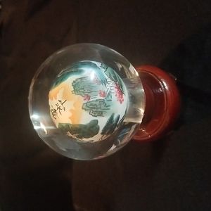 Glass Ball Art on wood stand
